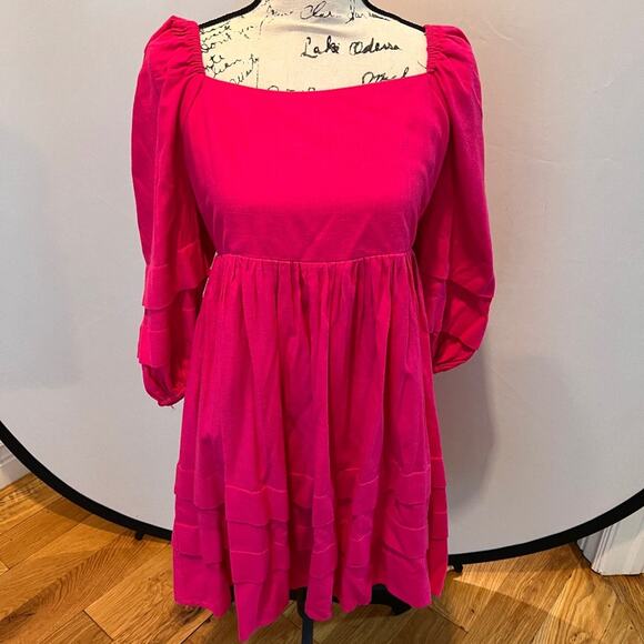 Hot Pink Open Back Summer Dress With Ties Size Small - Picture 3 of 7